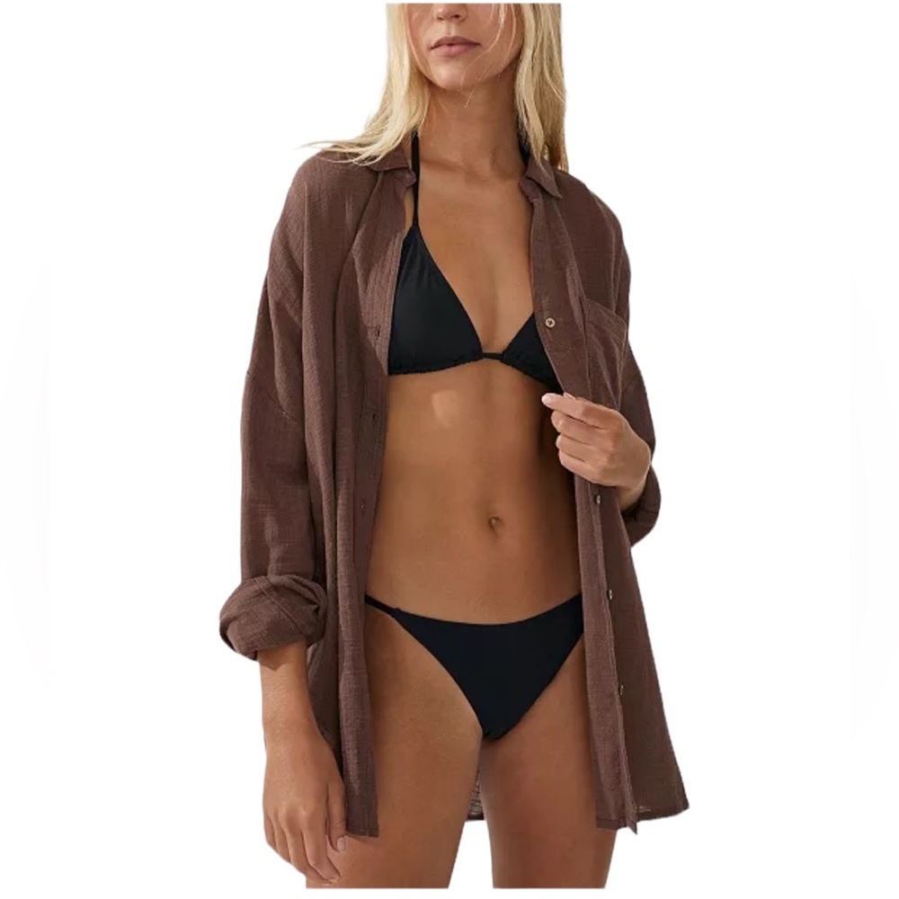 Cotton On Body Organic Cotton Swim Cover Up Beach Shirt Chocolate Size S NWT - Picture 2 of 13